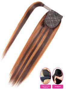 1Pc Highlight Wrap Around Straight Ponytail Colored Human Hair Extension Natural Black Extensions For Women Daily Use Ready Easy To Wear Hair Extensions - S3/30/33 - View 4