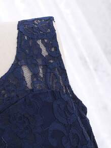 SHEIN Đầm Gái Tương phản Mesh màu trơn Giải trí - Màu xanh hải quân - Xem 4