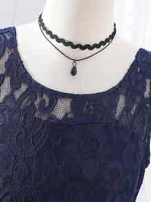 SHEIN Đầm Gái Tương phản Mesh màu trơn Giải trí - Màu xanh hải quân - Xem 6