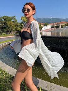 DAZY 素色落肩袖和服罩衫不附比基尼 - 米色 - 查看 1