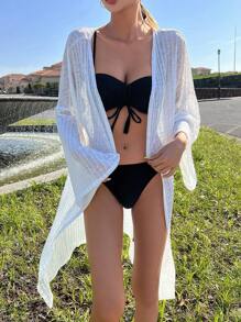 DAZY 素色落肩袖和服罩衫不附比基尼 - 米色 - 查看 8