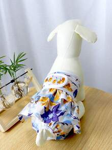 1pc Washable Pet Diaper Female Reusable Princess Dress Style Dog Diaper - Blue and White - View 2