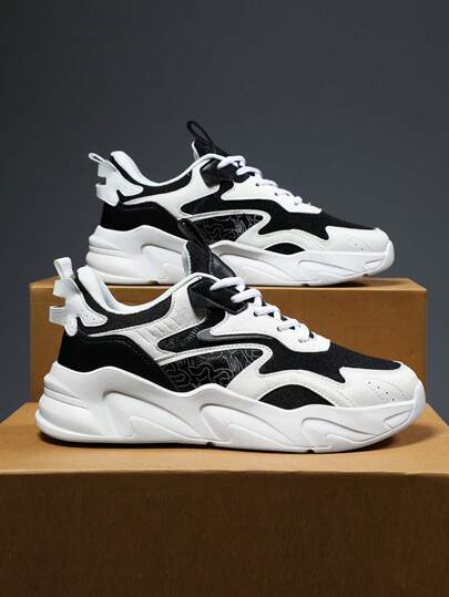 Men Colorblock Lace-up Front Chunky Sneakers, Sport Outdoor Sneakers