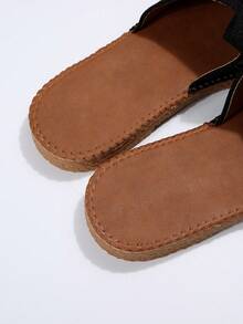 女性蝴蝶結裝飾平底涼鞋,學院黑色滌綸涼拖 - 黑色 - 查看 7