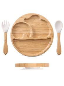 3pcs Elephant Shaped Bamboo Dinnerware Set With Fork And Spoon - White - View 3