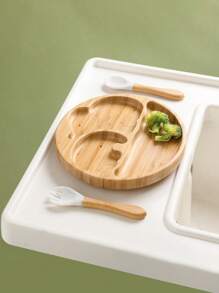 3pcs Elephant Shaped Bamboo Dinnerware Set With Fork And Spoon - White - View 8