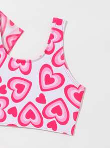 SHEIN 4pcs/Set Young Girl Heart Print Bikini Set With Cover Up Set Summer Beach - Pink - View 4