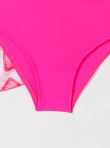 SHEIN 4pcs/Set Young Girl Heart Print Bikini Set With Cover Up Set Summer Beach - Pink - View 5