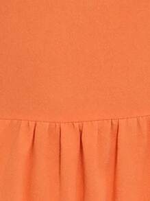 SHEIN LUNE Đầm Viên lá sen Nút phía trước Xù màu trơn Dễ thương - trái cam - Xem 8