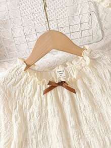 Girls Bow Front Ruffle Hem Nightdress - Beige - View 3