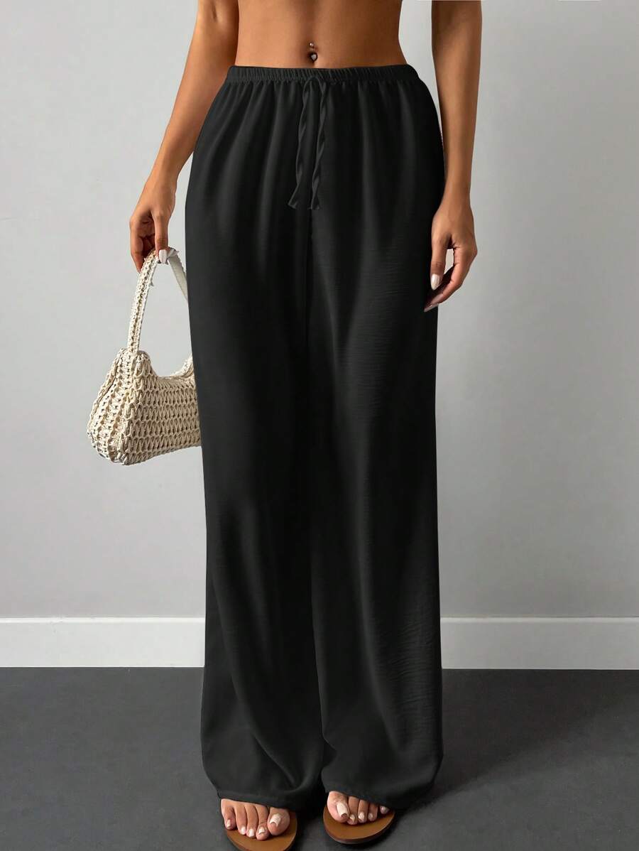 Cottnline Pantalon large à taille élastique unicolore