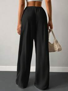 Cottnline Pantalon large à taille élastique unicolore