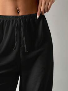 Cottnline Pantalon large à taille élastique unicolore