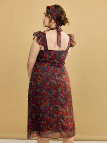 Simple Retro Đầm Plus Size Xù Hoa Tất cả trên in Boho - Nhiều màu - Xem 2