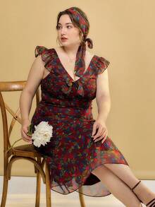 Simple Retro Đầm Plus Size Xù Hoa Tất cả trên in Boho - Nhiều màu - Xem 3