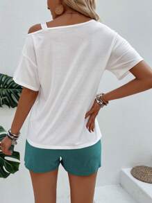 SHEIN LUNE Bộ đồ hai mảnh nữ Bất đối xứng Thắt nút Con số In hoa Báo Giải trí - Nhiều màu - Xem 2