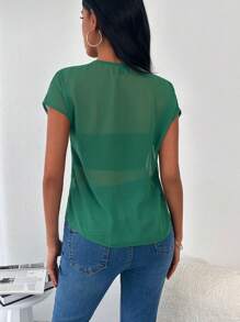 RueChic Ruffle Trim Batwing Sleeve Blouse - Green - View 2
