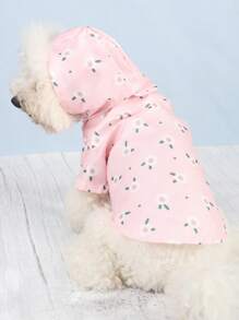 1件粉色新鮮花卉圖案寵物防水雨衣,適合泰迪和比熊等小型犬在雨天穿著 - 粉色 - 查看 3