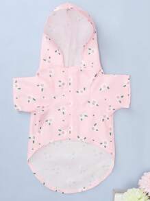 1件粉色新鮮花卉圖案寵物防水雨衣,適合泰迪和比熊等小型犬在雨天穿著 - 粉色 - 查看 2