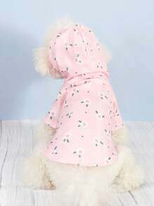 1件粉色新鮮花卉圖案寵物防水雨衣,適合泰迪和比熊等小型犬在雨天穿著 - 粉色 - 查看 4