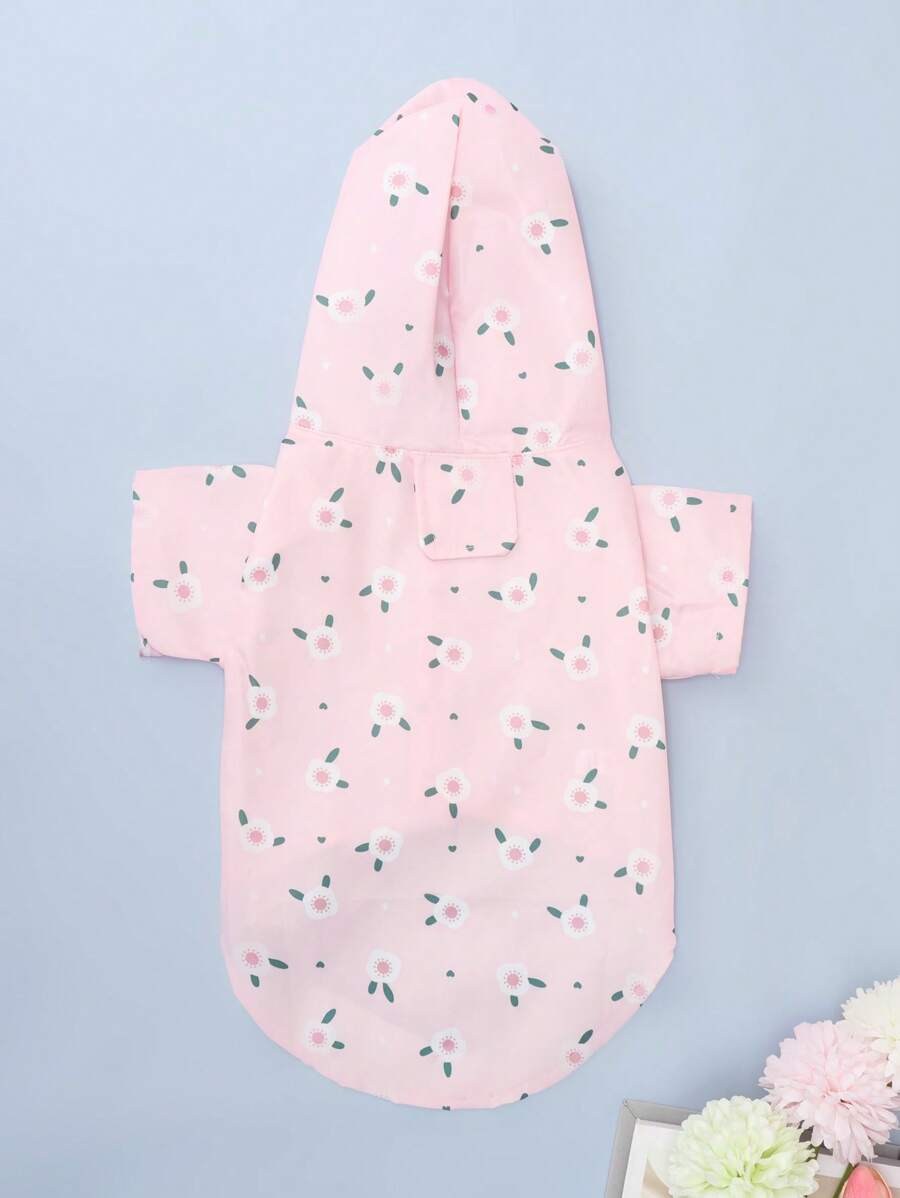 1件粉色新鮮花卉圖案寵物防水雨衣,適合泰迪和比熊等小型犬在雨天穿著 - 粉色 - 查看 1