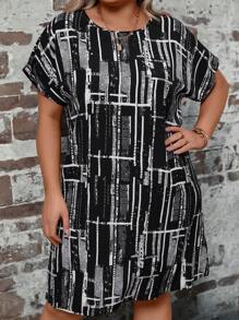 SHEIN LUNE Đầm Plus Size Tất cả trên in Giải trí - Đen và trắng - Xem 1