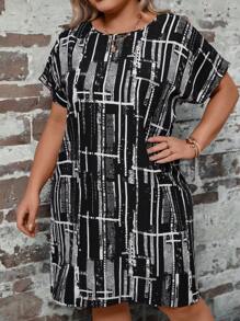 SHEIN LUNE Đầm Plus Size Tất cả trên in Giải trí - Đen và trắng - Xem 4