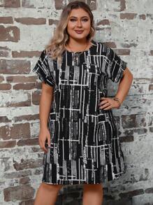 SHEIN LUNE Đầm Plus Size Tất cả trên in Giải trí - Đen và trắng - Xem 5