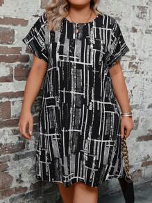 SHEIN LUNE Đầm Plus Size Tất cả trên in Giải trí - Đen và trắng - Xem 6