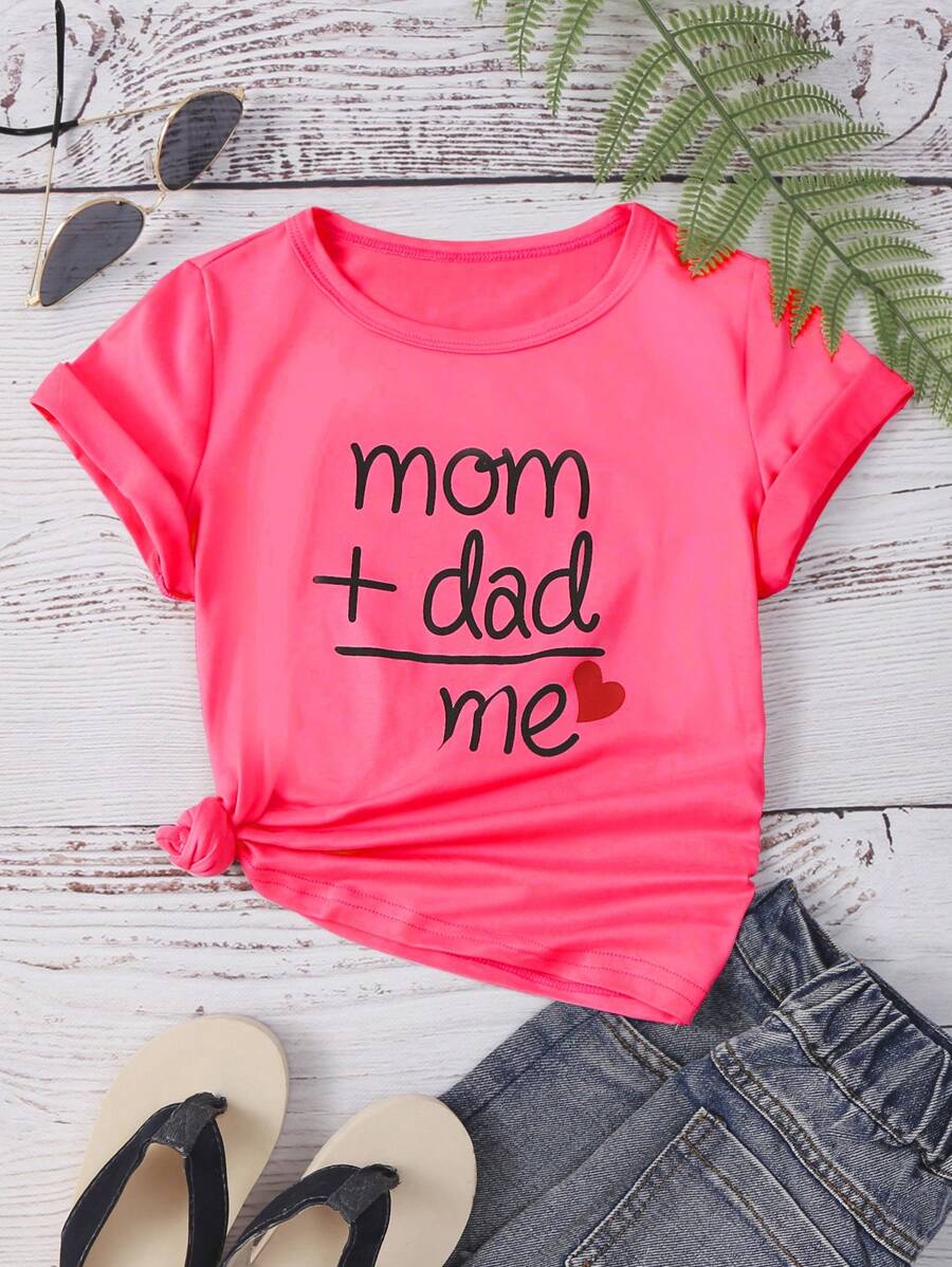 休閒標語女幼童上衣 - 玫紅色 - 查看 1