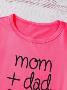 休閒標語女幼童上衣 - 玫紅色 - 查看 3