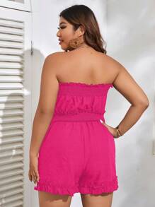 Dreamara 大碼褶邊抹胸連體短褲 - 玫紅色 - 查看 2