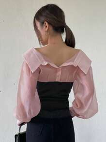 DAZY Two Tone 2 In 1 Bishop Sleeve Blouse - Multicolor - View 2