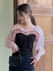 DAZY Two Tone 2 In 1 Bishop Sleeve Blouse - Multicolor - View 5