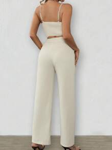 Chiquease Solid Crop Cami Top & Wide Leg Trousers - Apricot - View 2