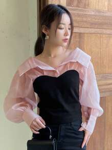 DAZY Two Tone 2 In 1 Bishop Sleeve Blouse - Multicolor - View 7