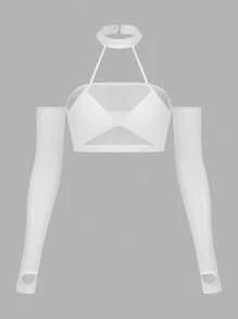 SHEIN ICON 前鏤空網紗上衣 - 白色 - 查看 1