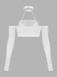 SHEIN ICON 前鏤空網紗上衣 - 白色 - 查看 2