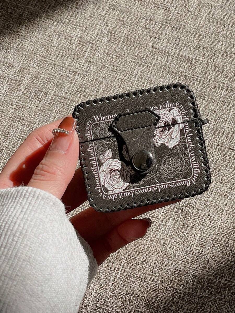 Apple Flower Pattern PU Case Compatible With AirPods Compatible With Airpods1/2 AirPods Pro - Black - View 1