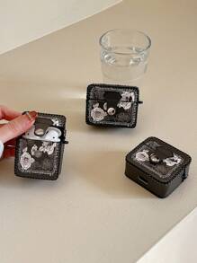 Apple Flower Pattern PU Case Compatible With AirPods Compatible With Airpods1/2 AirPods Pro - Black - View 3