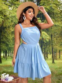 SHEIN VCAY Plus Cut Out Ruffle Hem Cami Dress - Blue - View 3
