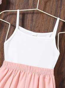 SHEIN Girls Solid Cami Top & Trousers & Belted Blazer - Pink - View 4