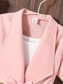 SHEIN Girls Solid Cami Top & Trousers & Belted Blazer - Pink - View 6