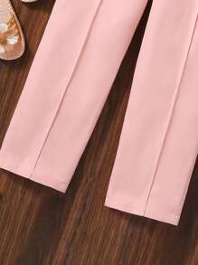 SHEIN Girls Solid Cami Top & Trousers & Belted Blazer - Pink - View 7