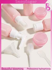 9入組套裝開叉瓶子燈粉色化妝品,化妝品容器套裝,水洗瓶泵,噴瓶,彩妝瓶套裝,旅行分配器瓶,精細噴霧透明貝殼,便攜旅行商業開叉瓶 - 粉色 - 查看 2