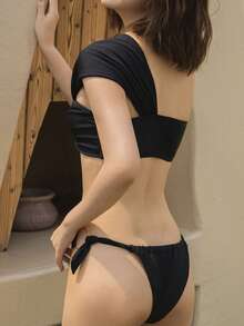 Bañador bikini vinculado con aro de un hombro - Negro - Ver 6