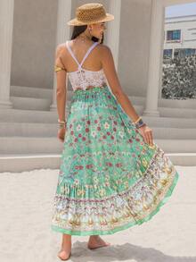 Rusttydustty Váy đi biển bất đối xứng in hoa ngẫu nhiên màu đen cho nữ phong cách Bohemian Lễ hội âm nhạc - Nhiều màu - Xem 2