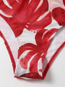 SHEIN Swim 热带荷叶边下摆结饰前比基尼夏日海滩 - 紅色 - 查看 6