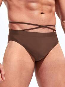 Manfinity Quần short bơi nam Hội Chữ thập màu trơn - Màu nâu  Mocha - Xem 3