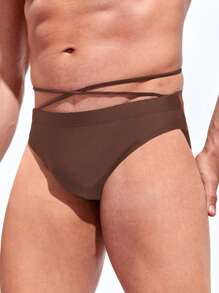 Manfinity Quần short bơi nam Hội Chữ thập màu trơn - Màu nâu  Mocha - Xem 5